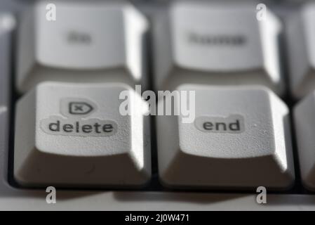 A macro view of the delete and end keys on a computer keyboard Stock Photo