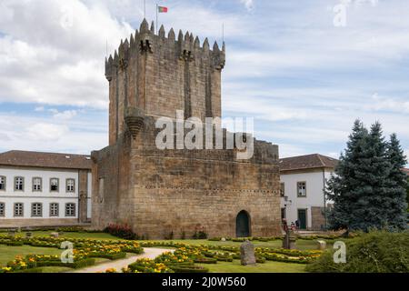 Chaves city historic castle with beautiful flower garden in the north of Portugal Stock Photo