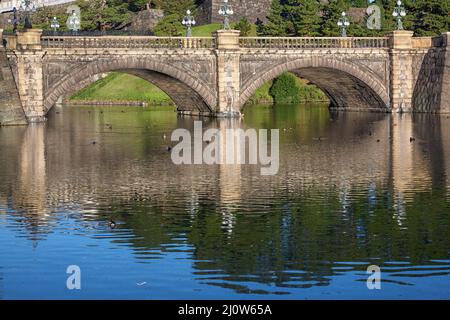 Seimon Ishibashi Bridge at Imperial Palace in Tokyo, Japan Stock Photo