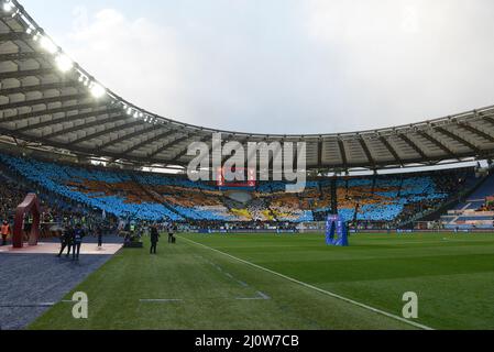 Rome, Italy. 20th Mar, 2022. Lazio's supporters during football Serie A Match, Stadio Olimpico, As Roma v Lazio in Rome, Italy on March 20, 2022.(Photo by AllShotLive/Sipa USA) Credit: Sipa USA/Alamy Live News Stock Photo