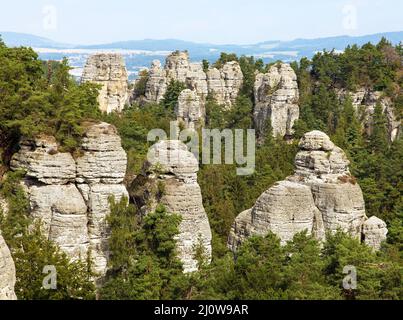 Hruboskalske skalni mesto rock panorama, sandstone rock city, Cesky raj, czech or Bohemian paradise, Czech Republic Stock Photo