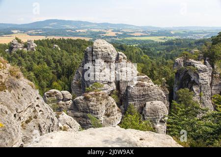 Hruboskalske skalni mesto rock panorama, sandstone rock city, Cesky raj, czech or Bohemian paradise, Czech Republic Stock Photo