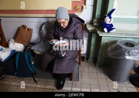 Przemysl, Poland. 19th Mar, 2022. Przemy?l train station become the neuralgic center of transit for the people that escape from the war. Women, elderly and children it is estimated that are about two millions the persons that escape from the war. (Photo by Pasquale Gargano/Pacific Press) Credit: Pacific Press Media Production Corp./Alamy Live News Stock Photo