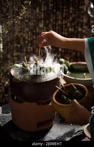Cooking Zongzi Stock Photo