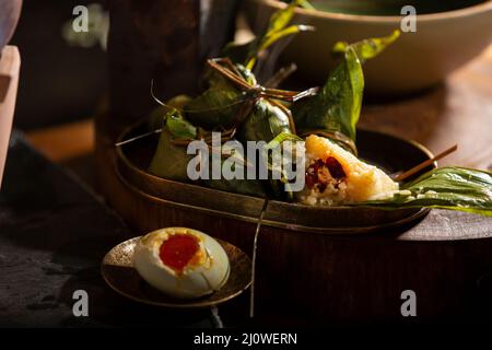 Salted duck egg and sweet Zongzi Stock Photo