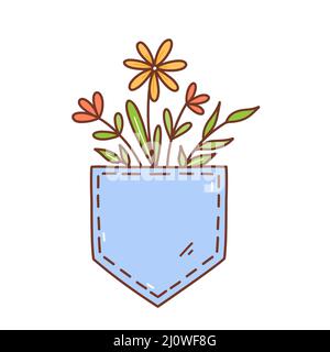 Cute spring flowers in a pocket isolated on white background. Vector hand-drawn illustration in doodle style. Perfect for cards, invitations Stock Vector