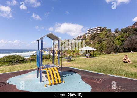 Freshwater Beach in Sydney with children's playground area at the beach,Sydney,NSW,Australia Stock Photo