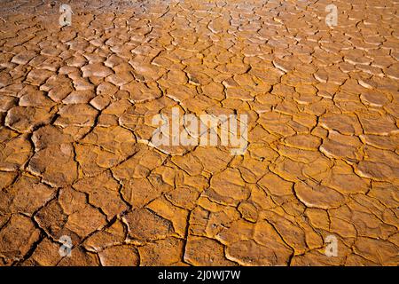 Low angle background of red brown cracked dried desert earth Stock Photo