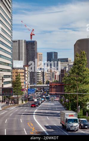 The view of Yasukuni dori in the sunny day. Chiyoda. Tokyo. Japan Stock Photo