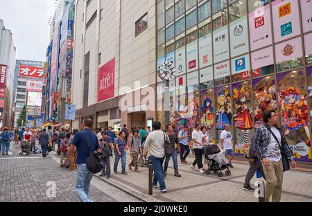 The Akihabara street surrounded by the many anime and electronic Stock Photo