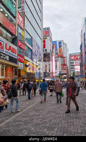 The Akihabara street surrounded by the many anime and electronic Stock Photo