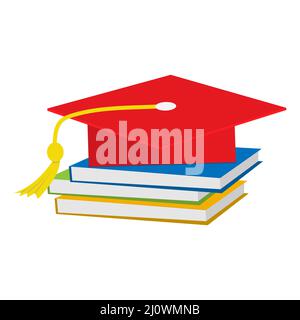 Books and graduation hat icon vector. Vector Illustration on white background. Stock Vector