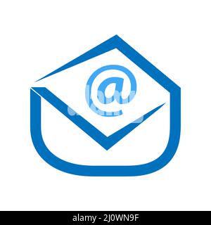 Blue Email icon vector. Flat design. Vector Illustration on white background. Stock Vector