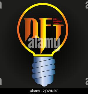 nft logo in the form of a light bulb with an inscription on a dark background 1 Stock Vector