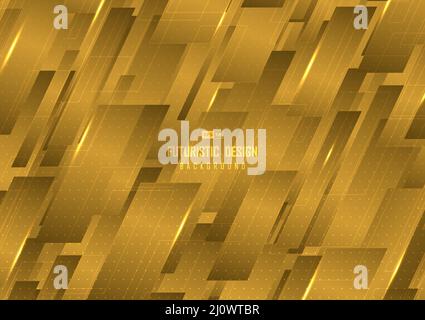 Abstract golden rectangle style pattern with glitter artwork. Overlapping for luxury style of cover design background. Illustration vector Stock Vector
