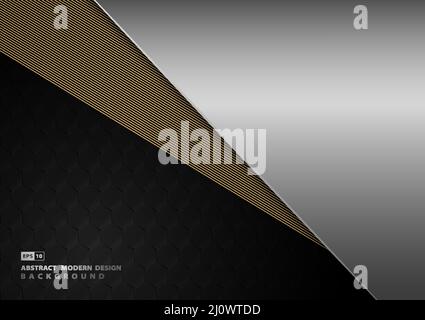 Abstract luxury gold and silver elegant design artwork decorative. Overlapping template digital with hexagonal style background. Illustration vector Stock Vector