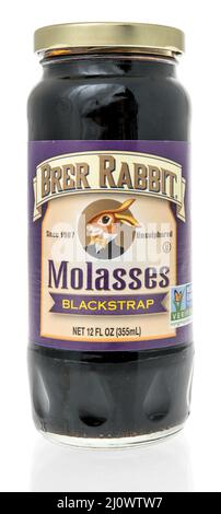 Winneconne, WI -19 March 2021: A bottle of Brer Rabbit blackstrap molasses on an isolated background Stock Photo