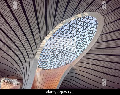 Beijing, China. 22nd Feb, 2022. Photo taken with a mobile phone shows an interior view of Beijing Daxing International Airport in Beijing, capital of China, Feb. 22, 2022. Credit: Zhang Chuanqi/Xinhua/Alamy Live News Stock Photo