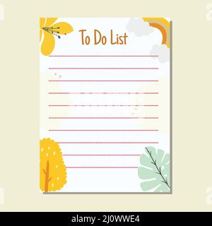 Cute simple printable postal color flat to-do list planner design, a journal note Stock Vector