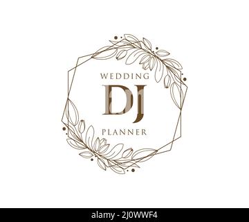 DJ Initials letter Wedding monogram logos collection, hand drawn modern minimalistic and floral templates for Invitation cards, Save the Date, elegant Stock Vector
