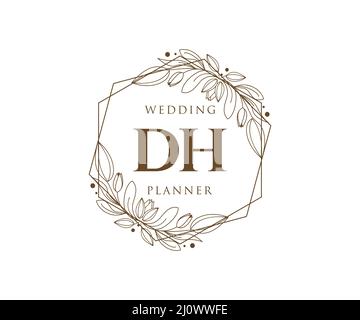 DH Initials letter Wedding monogram logos collection, hand drawn modern minimalistic and floral templates for Invitation cards, Save the Date, elegant Stock Vector