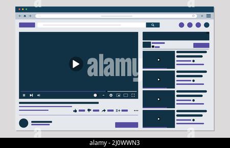 Social media video player website Ui mock-up vector flat illustration Stock Vector