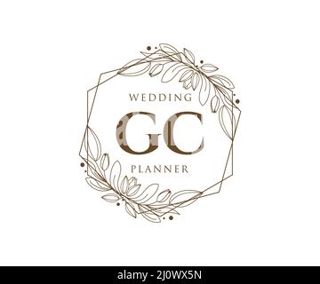 GC Initials letter Wedding monogram logos collection, hand drawn modern minimalistic and floral templates for Invitation cards, Save the Date, elegant Stock Vector