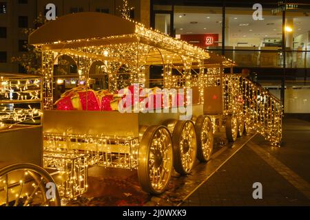 Lighted train at the Christmas market Dortmund Stock Photo