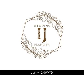 IJ Initials letter Wedding monogram logos collection, hand drawn modern minimalistic and floral templates for Invitation cards, Save the Date, elegant Stock Vector