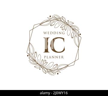 IC Initials letter Wedding monogram logos collection, hand drawn modern minimalistic and floral templates for Invitation cards, Save the Date, elegant Stock Vector