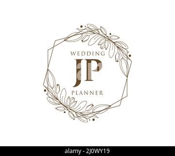 JP Initials letter Wedding monogram logos collection, hand drawn modern minimalistic and floral templates for Invitation cards, Save the Date, elegant Stock Vector