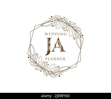 JA Initials letter Wedding monogram logos collection, hand drawn modern minimalistic and floral templates for Invitation cards, Save the Date, elegant Stock Vector