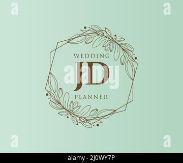 JD Initials letter Wedding monogram logos collection, hand drawn modern minimalistic and floral templates for Invitation cards, Save the Date, elegant Stock Vector