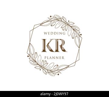 KR Initials letter Wedding monogram logos collection, hand drawn modern minimalistic and floral templates for Invitation cards, Save the Date, elegant Stock Vector