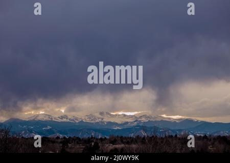 Stormy Front Range Landscape in Colorado on sunset Stock Photo