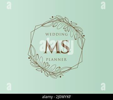 MS Initials letter Wedding monogram logos collection, hand drawn modern minimalistic and floral templates for Invitation cards, Save the Date, elegant Stock Vector