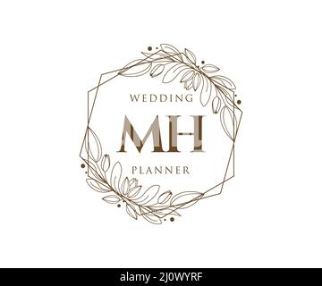 Modern Wedding Monogram, MH Initials Logo – Elegant Quill