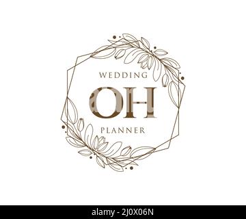 OH Initials letter Wedding monogram logos collection, hand drawn modern minimalistic and floral templates for Invitation cards, Save the Date, elegant Stock Vector