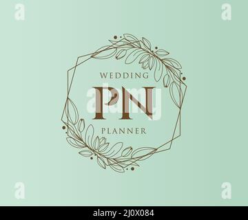 PN Initials letter Wedding monogram logos collection, hand drawn modern minimalistic and floral templates for Invitation cards, Save the Date, elegant Stock Vector