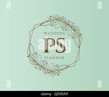 PS Initials letter Wedding monogram logos collection, hand drawn modern minimalistic and floral templates for Invitation cards, Save the Date, elegant Stock Vector