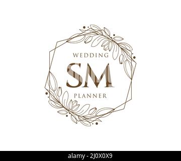 SM Initials letter Wedding monogram logos collection, hand drawn modern minimalistic and floral templates for Invitation cards, Save the Date, elegant Stock Vector