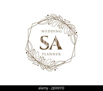 SA Initials letter Wedding monogram logos collection, hand drawn modern minimalistic and floral templates for Invitation cards, Save the Date, elegant Stock Vector