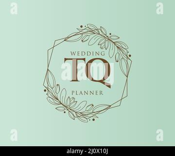 TQ Initials letter Wedding monogram logos collection, hand drawn modern minimalistic and floral templates for Invitation cards, Save the Date, elegant Stock Vector