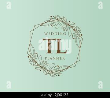 TL Initials letter Wedding monogram logos collection, hand drawn modern minimalistic and floral templates for Invitation cards, Save the Date, elegant Stock Vector