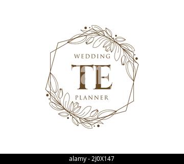 TE Initials letter Wedding monogram logos collection, hand drawn modern minimalistic and floral templates for Invitation cards, Save the Date, elegant Stock Vector