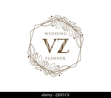 VZ Initials letter Wedding monogram logos collection, hand drawn modern minimalistic and floral templates for Invitation cards, Save the Date, elegant Stock Vector