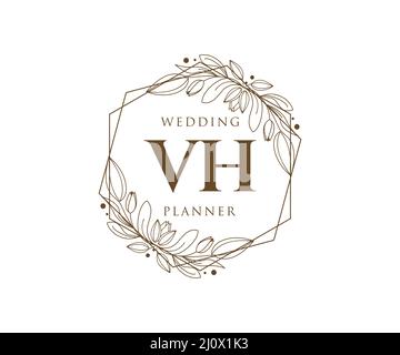 VH Initials letter Wedding monogram logos collection, hand drawn modern minimalistic and floral templates for Invitation cards, Save the Date, elegant Stock Vector