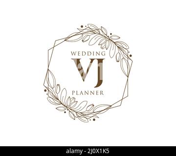 VJ Initials letter Wedding monogram logos collection, hand drawn modern minimalistic and floral templates for Invitation cards, Save the Date, elegant Stock Vector