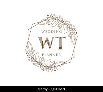 WT Initials letter Wedding monogram logos collection, hand drawn modern ...