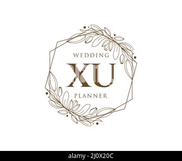 XU Initials letter Wedding monogram logos collection, hand drawn modern minimalistic and floral templates for Invitation cards, Save the Date, elegant Stock Vector